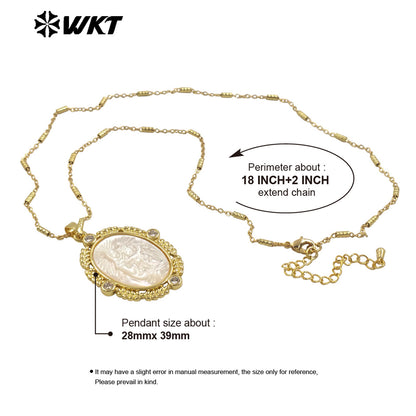 WT-JN274 Gorgeous New Design Elegant 18K Gold Bezel Setting Christian Religious Guardian Angel Shell Necklace