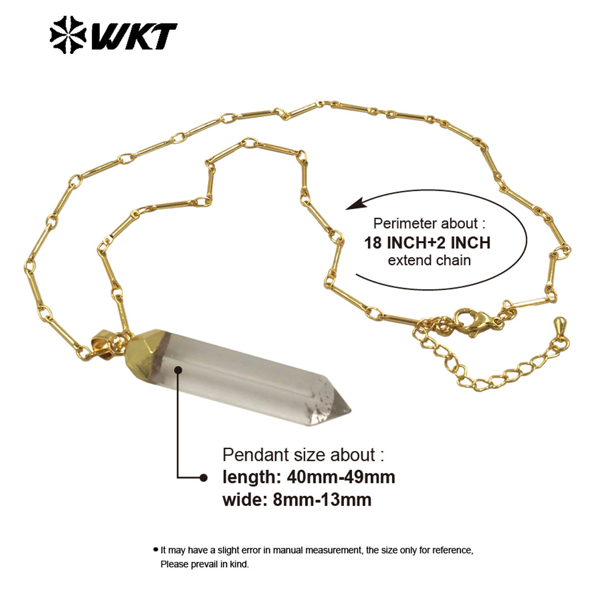 WT-N1490 High Quality Natural Crystal Quartz Point Stone Necklace With Gold Electroplated Classical Style for Jewelry Gift