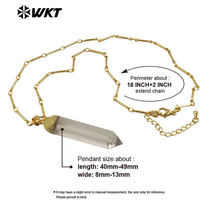 WT-N1490 High Quality Natural Crystal Quartz Point Stone Necklace With Gold Electroplated Classical Style for Jewelry Gift