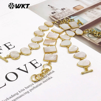 MPB144 Elegant Simple Style Gold Plated Round Waterdrop Shape Natural White Shell Bracelet For Women Daily Matching Jewelry