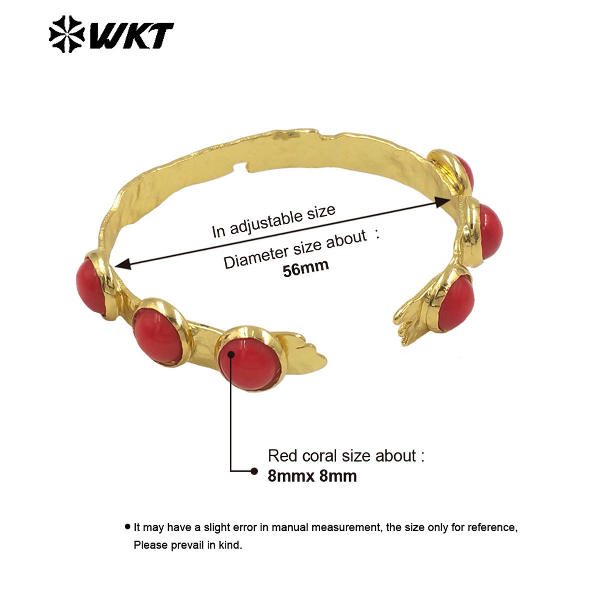 MPB111 WKT Stunning 18K Real Gold Plated Six Pieces Stone Bezel Setting Delicate Round Red Coral Bangle