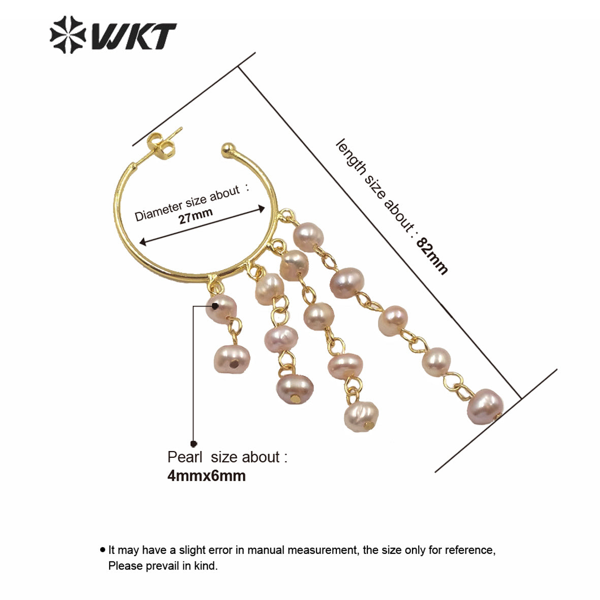 WT-MPE039 Most Hot Sales Natural Freshwater Pearl Beads Statement Earrings Round Hoop Lady Elegant Pearl Earrings