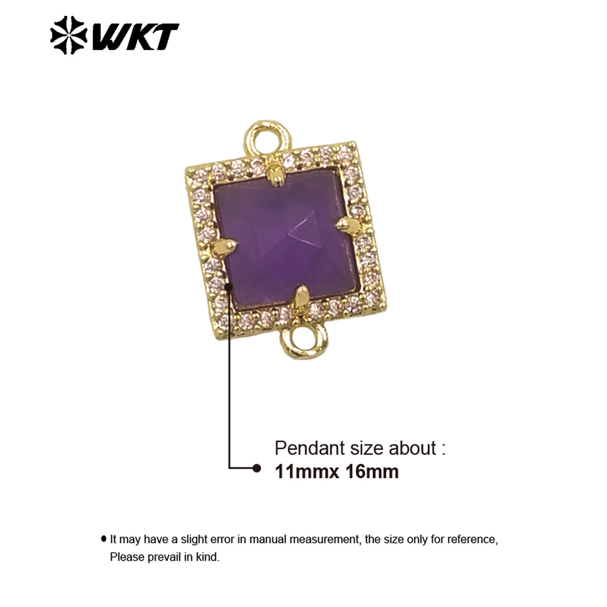 WT-P1993 Classic Wholesale Square Natural Labradorite Amethyst Gemstone Connector Pendant DIY Crafts CZ Accessory Charms