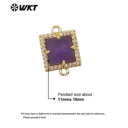 WT-P1993 Classic Wholesale Square Natural Labradorite Amethyst Gemstone Connector Pendant DIY Crafts CZ Accessory Charms