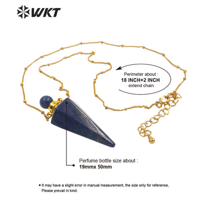 WT-N1407 Amazing Big Long Bullet Shape Natural Gemstone Made Perfume Bottle Necklace Women Essencial Oil Bottle Necklace