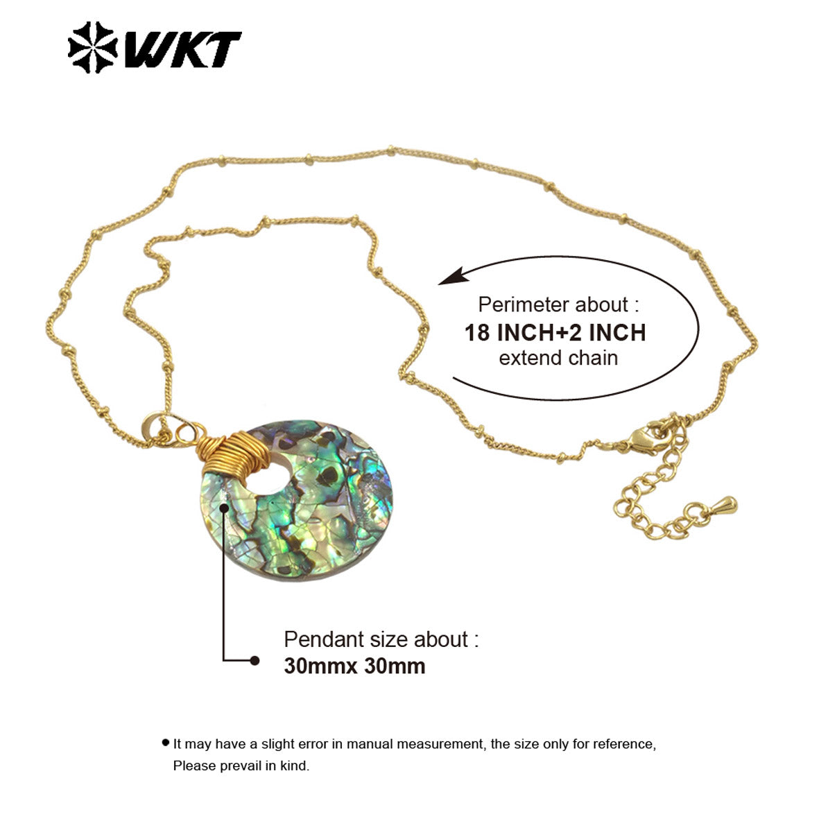 WT-JN300 New Design 18K Gold Plated Abalone Shell Ocean Style Round Pendant Necklace Suitable for Beach and Party Decoration