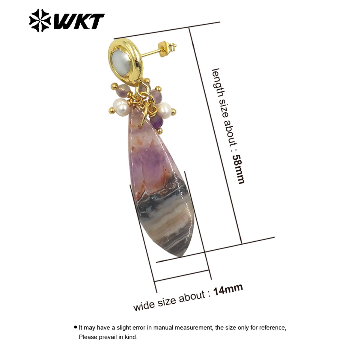 WT-E780 Long Drop Shape Natural Amethyst and Pearl Beads Design Exquisite Retro Style Women Party Fine Jewelry Earrings
