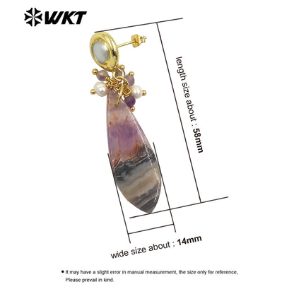 WT-E780 Long Drop Shape Natural Amethyst and Pearl Beads Design Exquisite Retro Style Women Party Fine Jewelry Earrings
