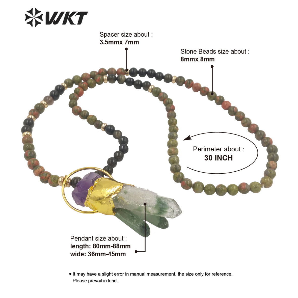 WT-N1340 WKT Natural Special Irregular Cluster Quartz Pendant Necklace With Colored Beads Big Wedding Party Necklace Jewelry