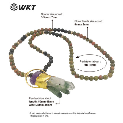 WT-N1340 WKT Natural Special Irregular Cluster Quartz Pendant Necklace With Colored Beads Big Wedding Party Necklace Jewelry