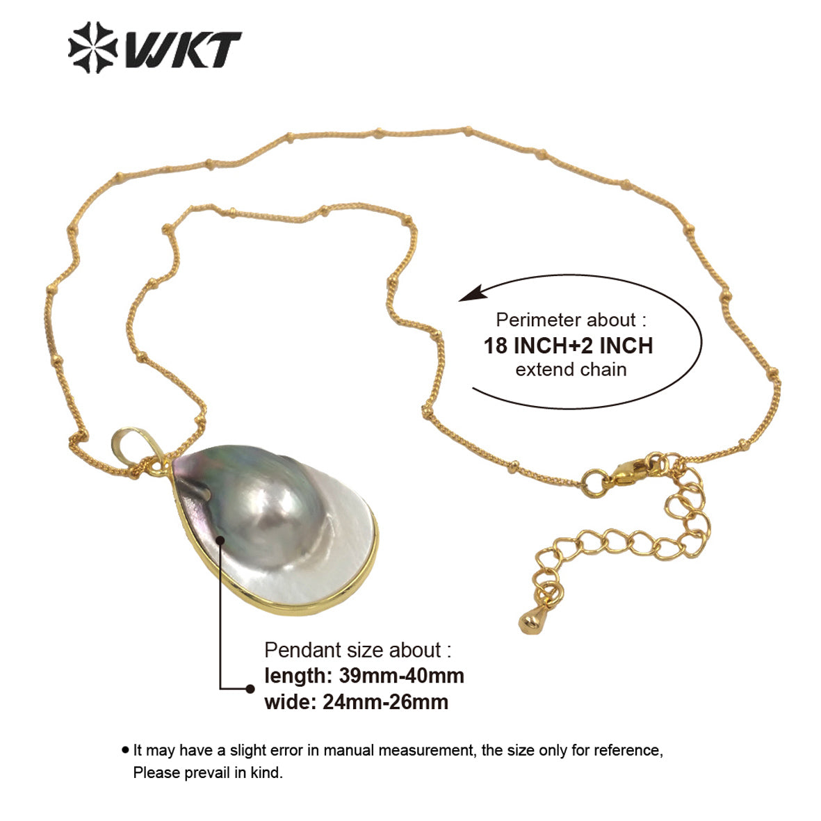 WT-JN145 WKT New Natural Black Mother of Pearl Drop Necklace Fashion Gold Precious Teardrop Black Shell Pendant Necklace
