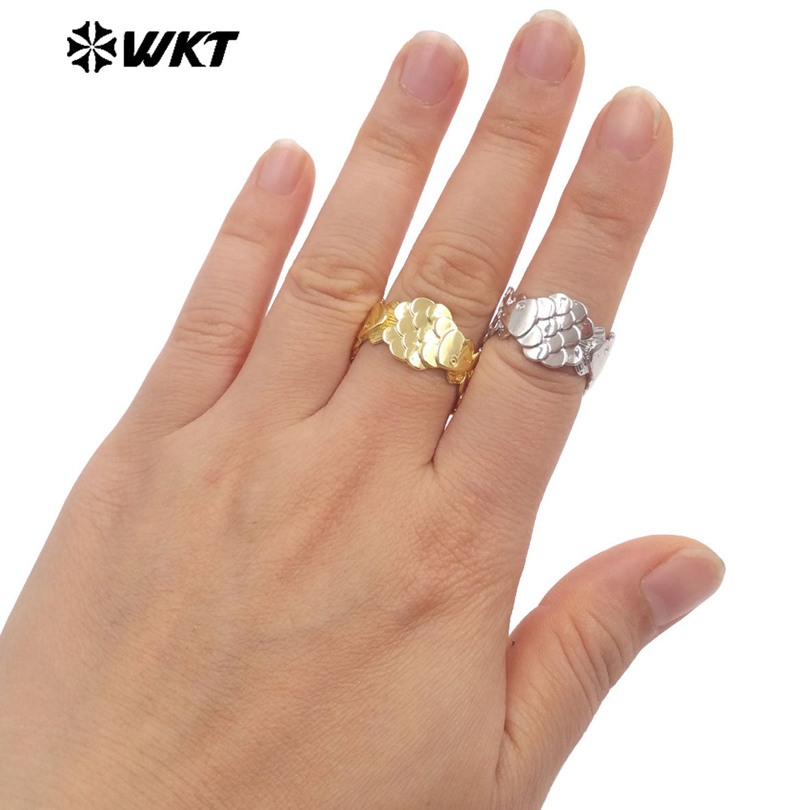 WT-MR047 Top Fashion Yellow Brass Gold Silver Plated Fish Shape Metal Adjustable Size Ring For Women Daily Wearing Jewelry
