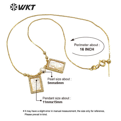WT-JN137 Super Hot White Mother of Pearl Carved Saint Mary Heart Charm Necklace Gold Double White Shell Mary Christian Necklace