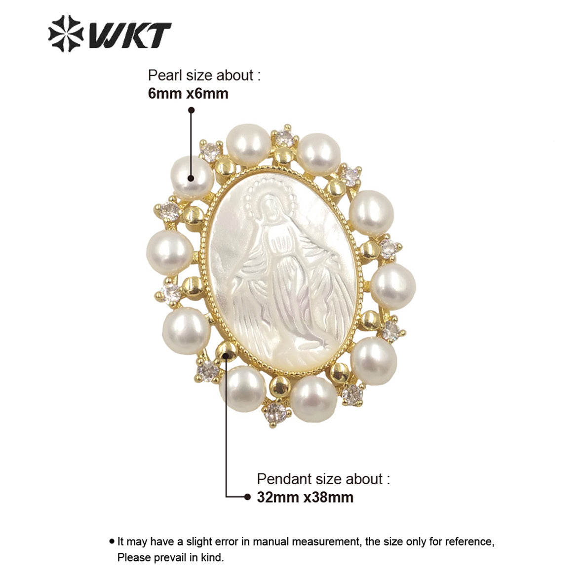 WT-JP277 Amazing Unique Gold Micro Pave Cubic Zircon White Shell Pendant European Hot Gorgeous Pearl Charm Mary Pendant