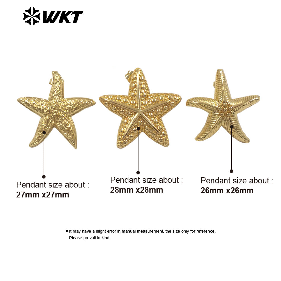 WT-E807 New Arrival Ocean Style Gold Plated Metal Yellow Brass Starfish Shape Earrings As Girls Lovely Simple Jewelry Decoration