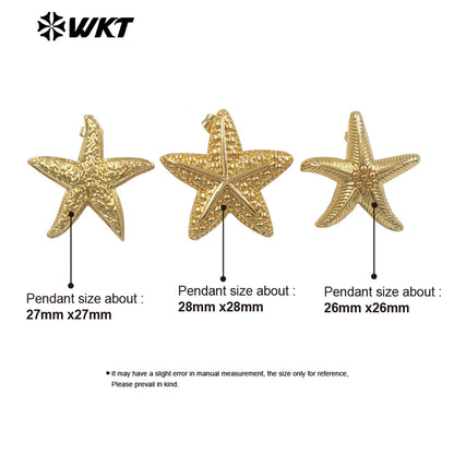 WT-E807 New Arrival Ocean Style Gold Plated Metal Yellow Brass Starfish Shape Earrings As Girls Lovely Simple Jewelry Decoration