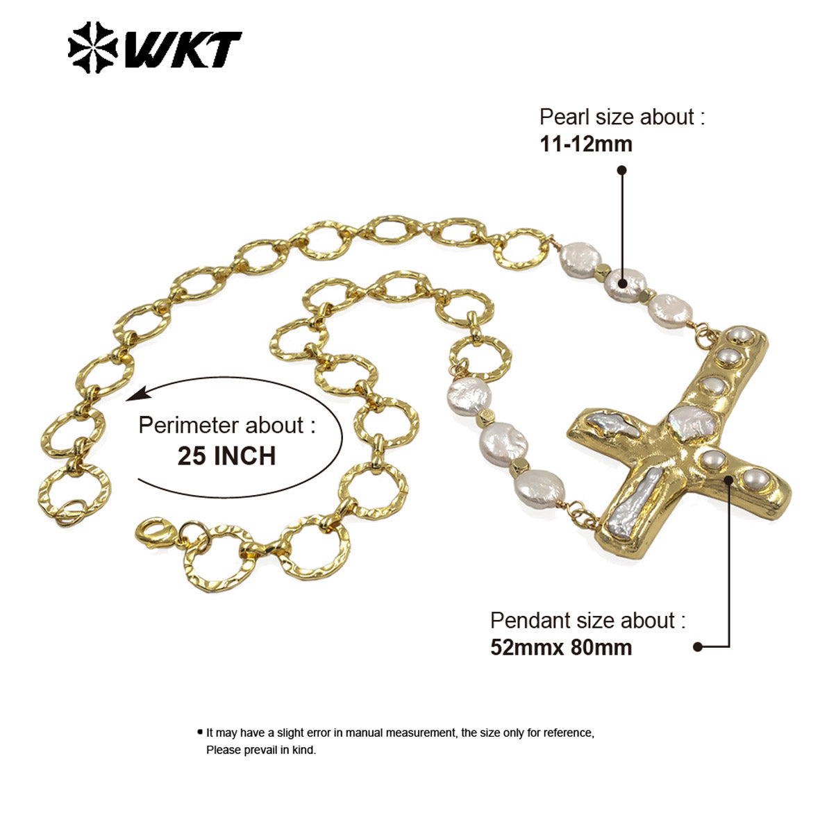 WT-JN369 Exclusive 18K Gold Electroplated Natural Freshwater Pearl Chain And Cross Pendant Necklace For Women Daily Matching
