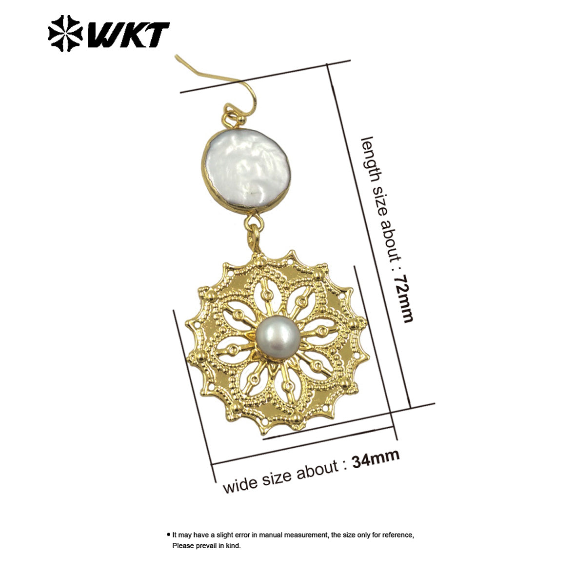 WT-MPE150 Hot Sales Beautiful Fashion Women Earrings With Natural Freshwater Pearl 18K Gold Plated Exquisite Ladies Jewelry