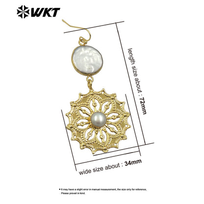WT-MPE150 Hot Sales Beautiful Fashion Women Earrings With Natural Freshwater Pearl 18K Gold Plated Exquisite Ladies Jewelry