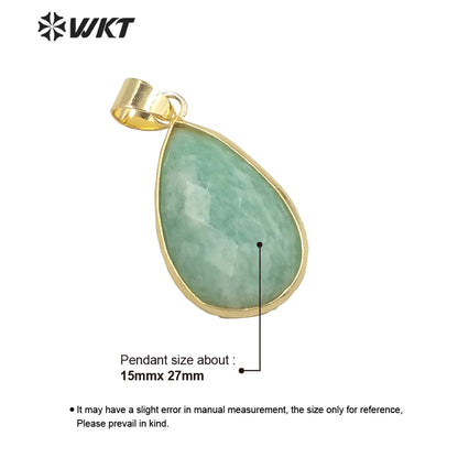 WT-P1640 Wholesale Gold Bezel Women Natural Amazonite Teardrop Pendants Charming Faceted Water Drop Stone Pendant