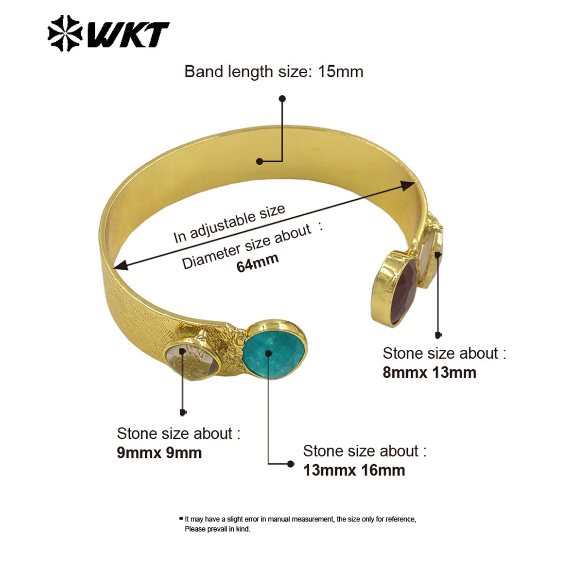 WT-B706 Top Qualiy Vintage Style 18K Gold Electroplated Natural Multiple Gemstones Cuff Women Bangles As Birthday Gift