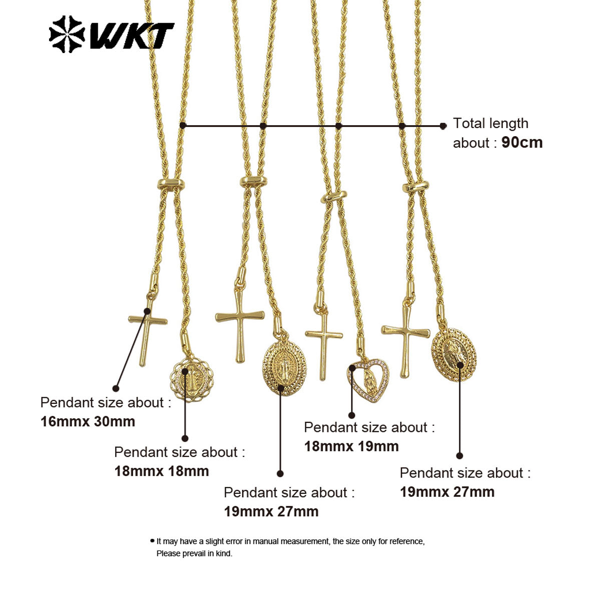 WT-JFN53 Top Fashion Gold Electroplated Chain With Brass And Zircon Cross Religious Little Charms Metal Women Necklace