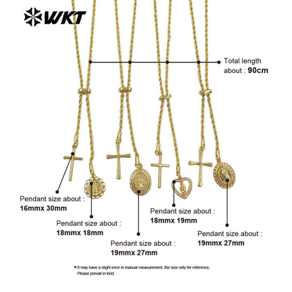 WT-JFN53 Top Fashion Gold Electroplated Chain With Brass And Zircon Cross Religious Little Charms Metal Women Necklace