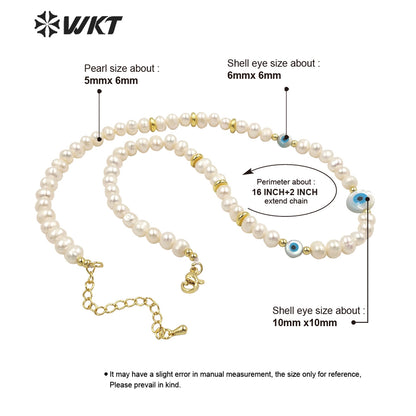 WT-JN201 Fashion Gorgeous Women Hand Strand Pearl Beads Necklace Irregular Potatoes Pearl Eye Charm Necklace in 16 Inch