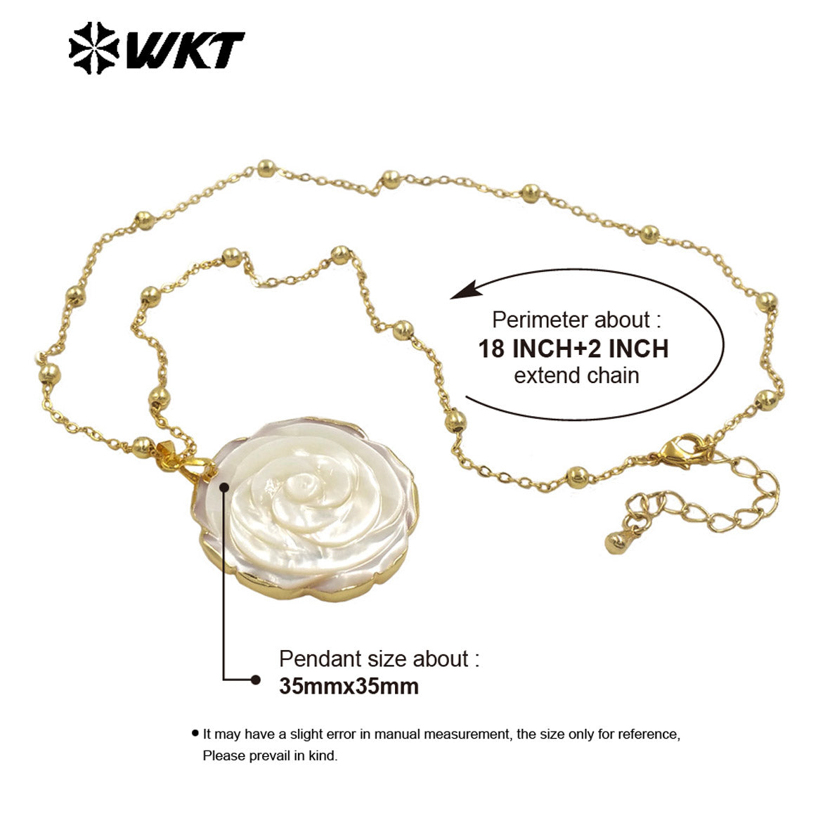 WT-JN311 Wholesale Popular Natural MOP Shell Big Rose Flower Necklace With Gold Plated Tiny Chain Elegant Female Gift Accessory