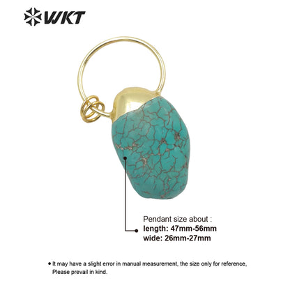 WT-P1895 WKT New Chunky Natural Turquoise Pendant Gold Plated Big Hoop Bohemian Vintage Stone Pendant for Necklace