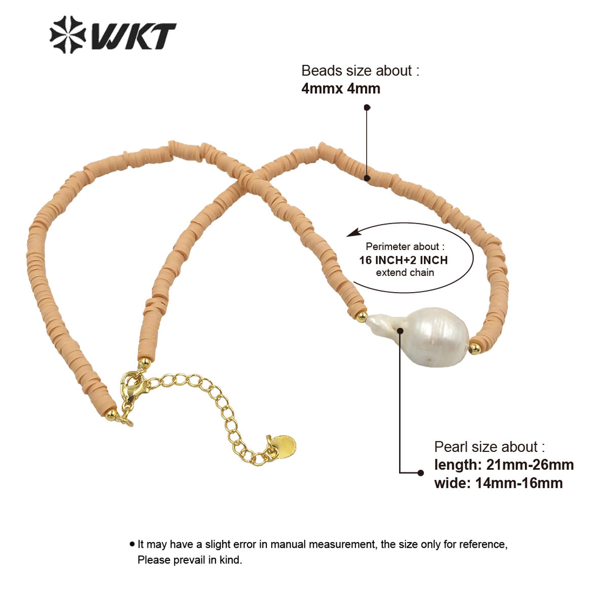 WT-JN192 New Nude Color Fashion Hand Strand Beads Necklace Elegant Freshwater Baroque Pearl Chocker Necklace in 16 Inch