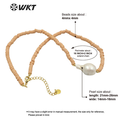 WT-JN192 New Nude Color Fashion Hand Strand Beads Necklace Elegant Freshwater Baroque Pearl Chocker Necklace in 16 Inch