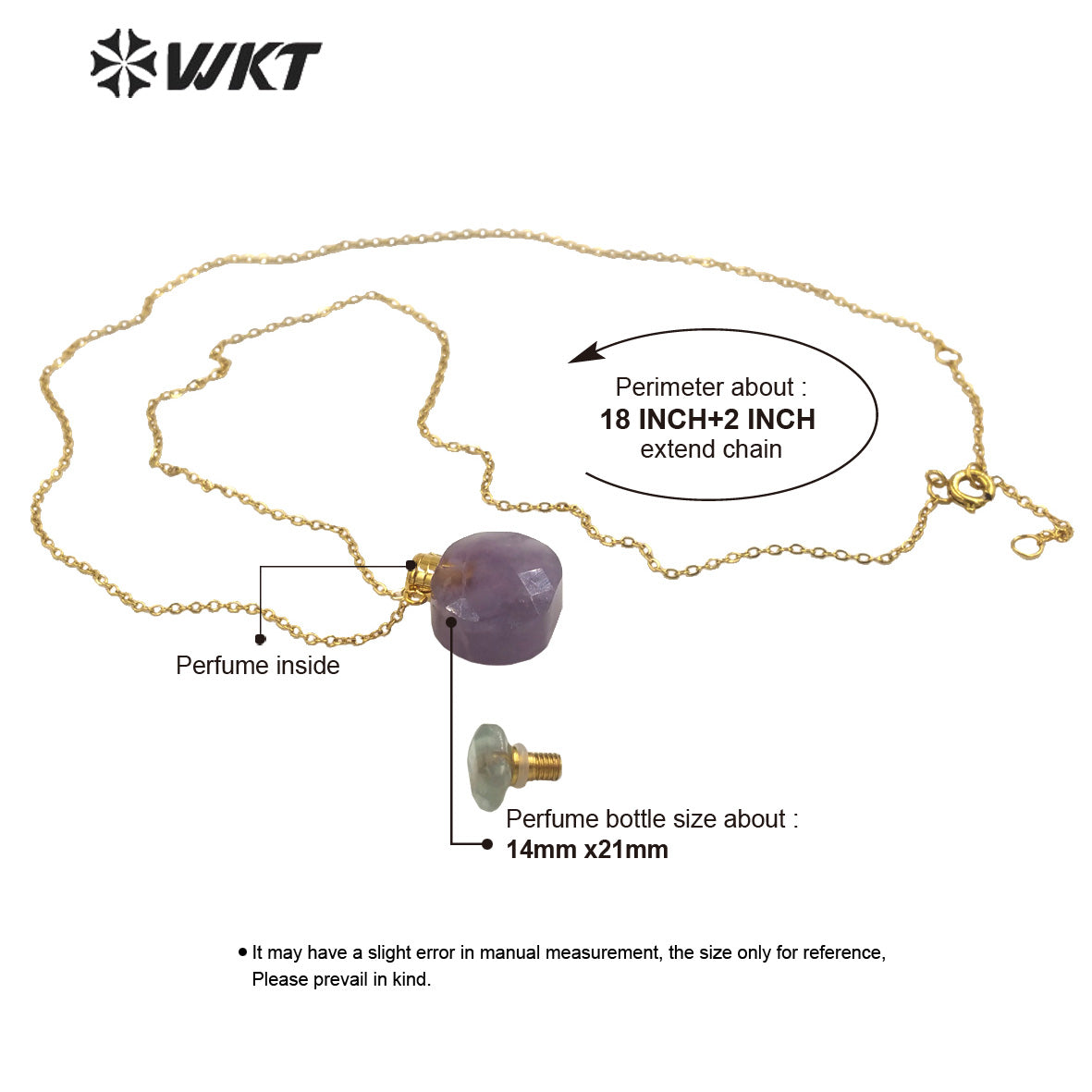 WT-N1457 New Design Natural Rainbow Fluorite Faceted Gold Plated and Stainless Steel Essencial Oil Bottle Necklace Jewelry