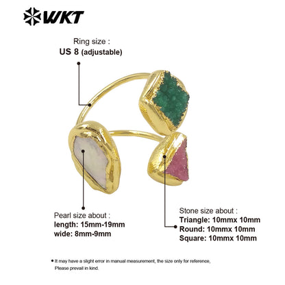 WT-MPR117 New Product Special 18K Gold Plated Pearl Druzy Quartz Triangle Diamond Ring for Men and Women As Daily Decoration