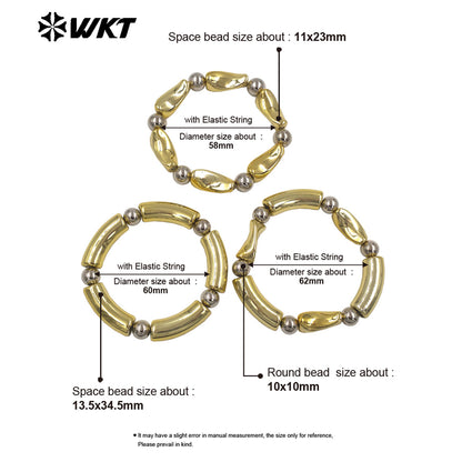 WT-JF375 High Quality Gold And Silver Plated Yellow Brass Space Round Beads Bracelet As Female Daily Jewelry Decoration