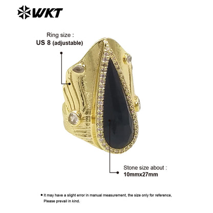 WT-R523 Amazing New Big Cocktail Long Pear Amazonite Stone Setting Women Party Ring or for Friend Birthday Gift