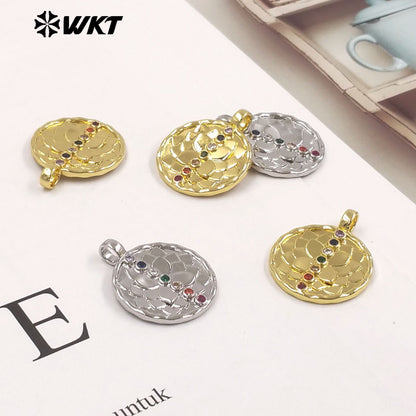 WT-MP329 New Arrival Silver Gold Plated Yellow Brass And Colorful Zircon Round Pendants For Fashion Unique Jewelry Design