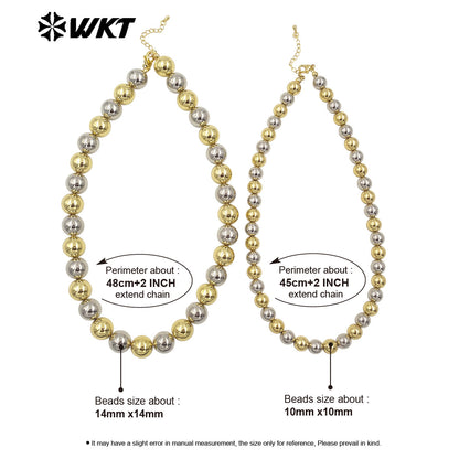 WT-JFN11 Wholesale New Popular Design Double Color Mixsure Unique Women Big Metal Ball Beads Hand Strand Necklace With Extend