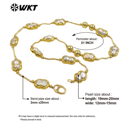 WT-JN321 High Quality Fashion Women 18K Real Gold Plated Resist Tarnished Natural Freshwater Pearl Necklace in Letter 8 Shape