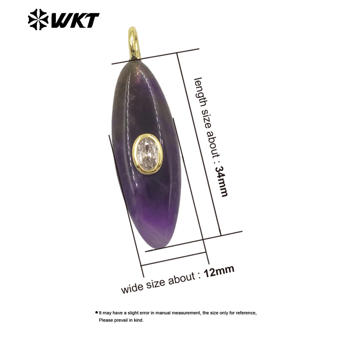 WT-P2053 Popular Style Zircon Gold Plated Natural Gemstones Long Oval Shape Pendants For Women Necklace Making Findings