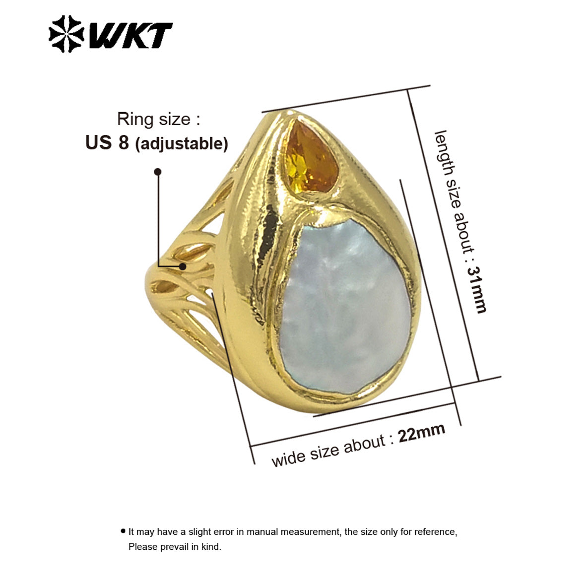 WT-MPR127 Delicate Micro Pave Zircon Ring With Natural Freshwater Pearl Gold Plated for Party Decoration Resist Tarnishable