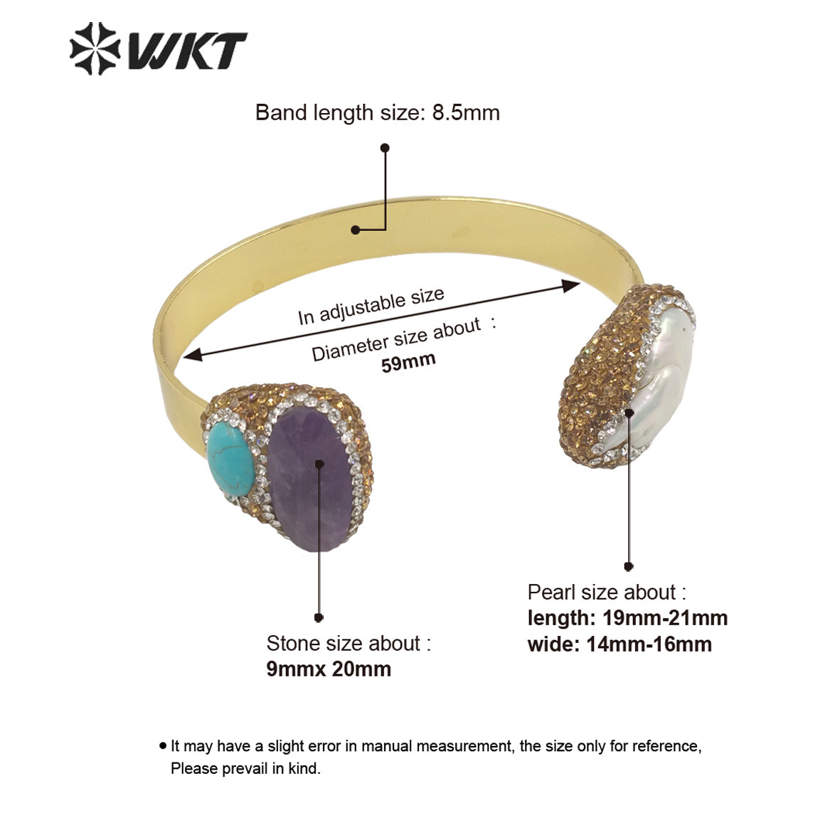 WT-MPB088 WKT Amazing Gorgeous Double Stone Bangle 18k Gold Plated Natural Sun Stone Amazonite Pearl Bangle in Adjustable