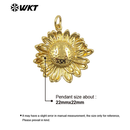 WT-P1999 Trendy and Exquisite Flower Design Fine Yellow Brass Paved Women Gold Plated Sun Flower Pendants