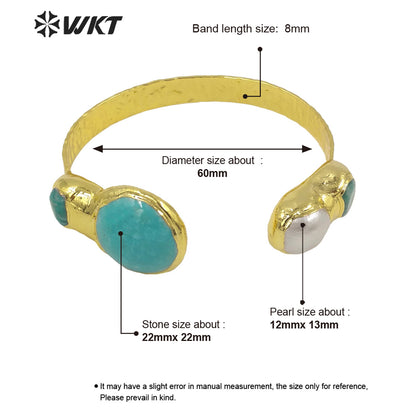 WT-B593 WKT 2022 Beautiful Jewelry Good Design Natural Pearl Stone Bracelet Opening Adjustable Gold Plated Women Jewelry