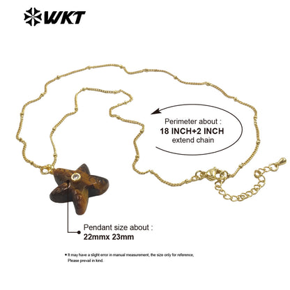 WT-N1532 Popular Trendy Gold Thin Chain With Starfish Shape Natural Gemstones Pendants Necklaces As Female Daily Decoration