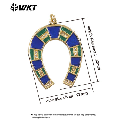WT-P2078 Amazing Back Full Gold Plated Colorful Drop Oil Letter U Shape Charm Pendants For Handmade Necklace DIY Jewelry