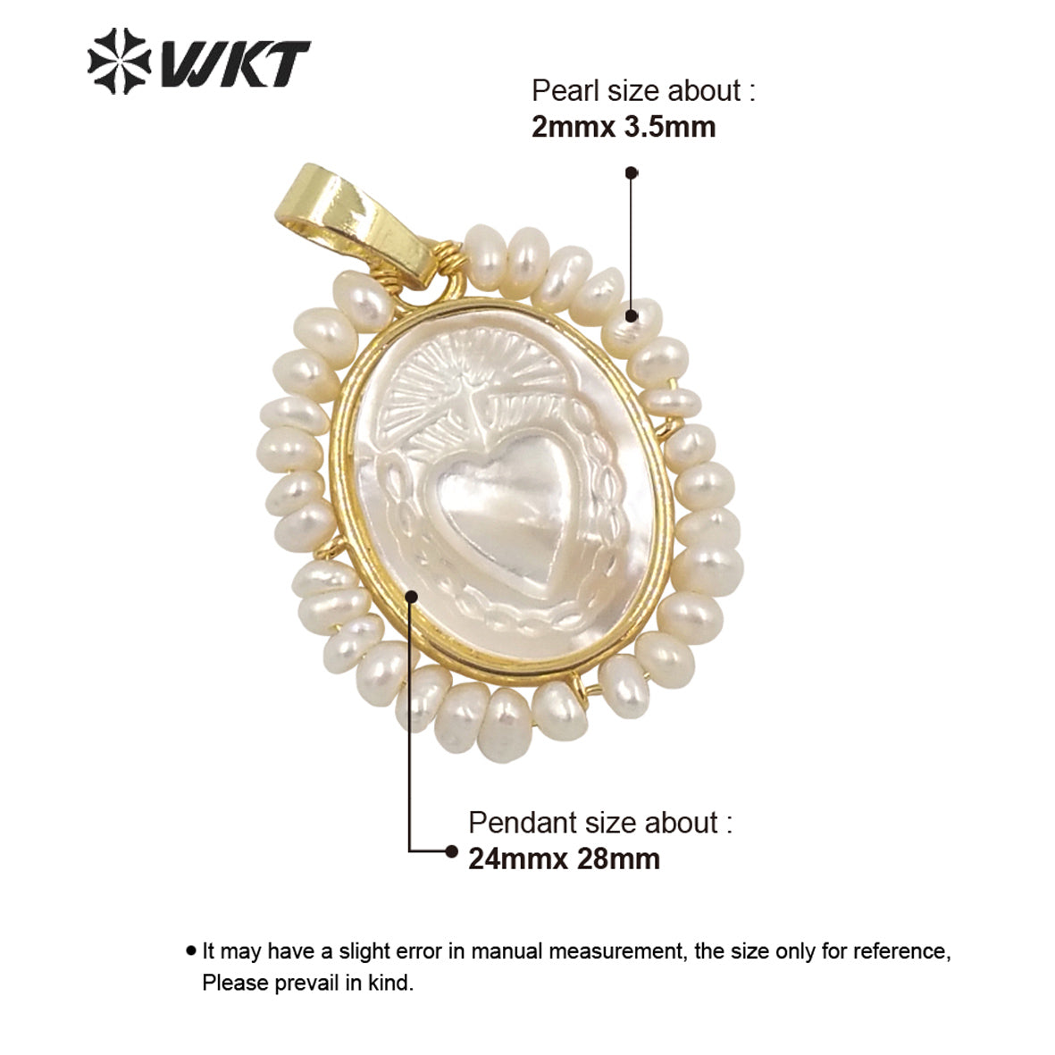 WT-JP254 Hot Handmade Carved White Shell Sacred Heart Pendant Women Wire Wrapped With Pearl Charm in Mary Heart Shell