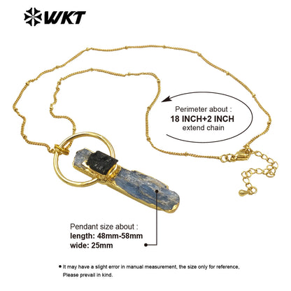 WT-N1471 Wholesale Fashion Design Natural Raw Blue Kyanite With Black Tourmaline Charm Vintage Boho Necklace