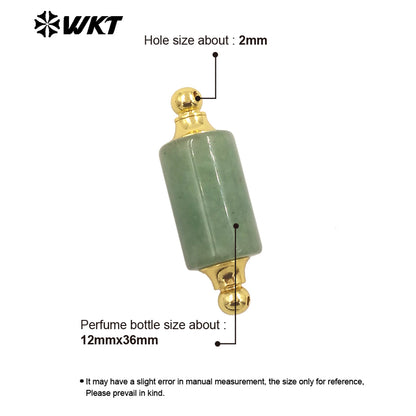WT-P1981 Wholesale Newest Double Loops Round Cube Natural Rose Quartz Precious Stone Bottle Necklace Connector