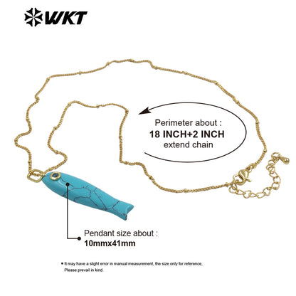 WT-N1535 Charming Trendy Natural Gemstones Little Fish Shape Gold Pendant Necklaces As Female Party Birthday Jewelry Gifts